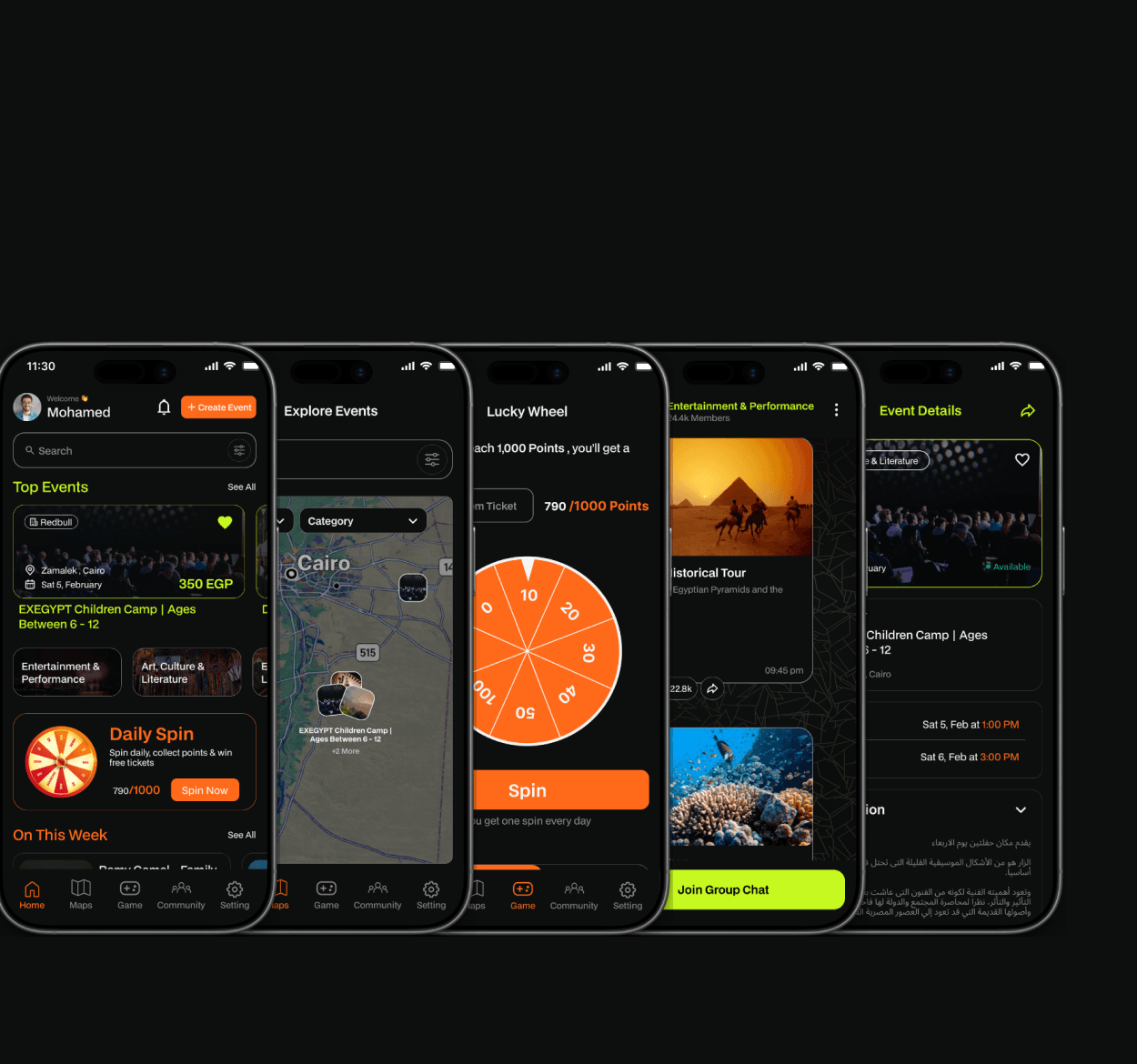 Evntown app screens