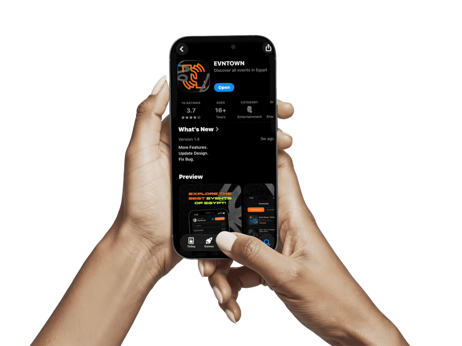 Evntown app on a phone
